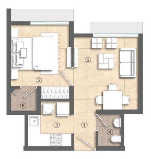 Crown Kolshet Thane — 1 BHK floor plan