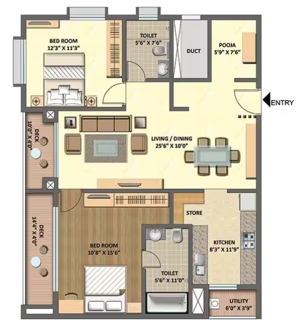 TransIndia Meridian — 2 BHK floor plan