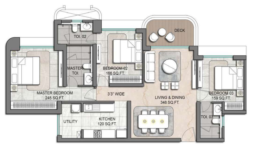 Lodha Aureus — 3 BHK floor plan