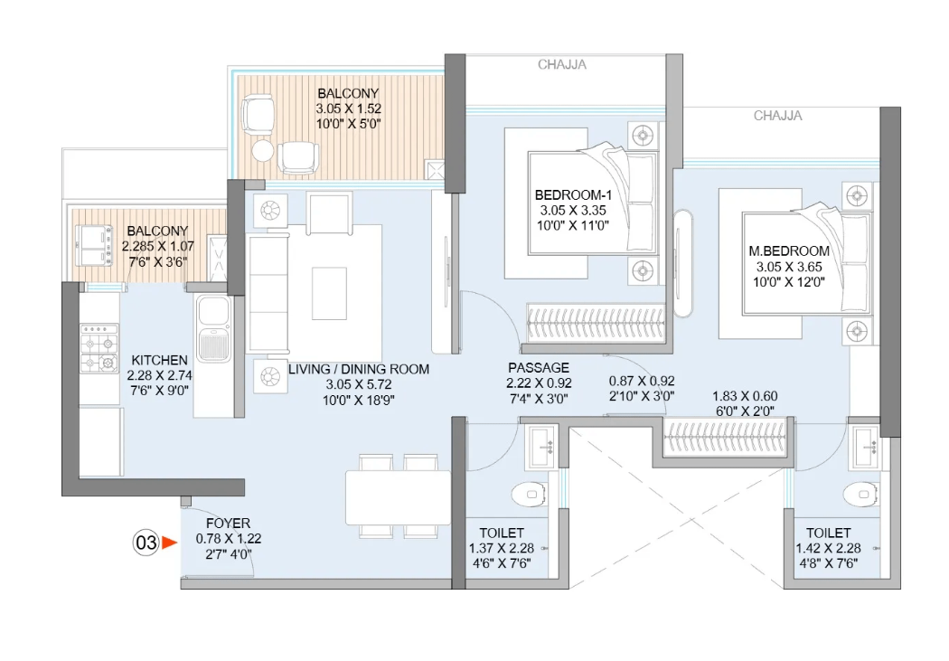 Godrej Varanya — 2 BHK floor plan