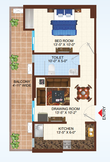Uninav Residena aerocity — 1 BHK floor plan