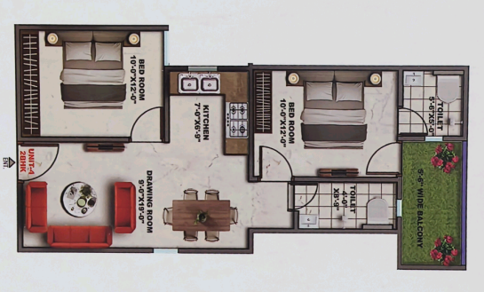 Ashra Homes — 2 BHK floor plan