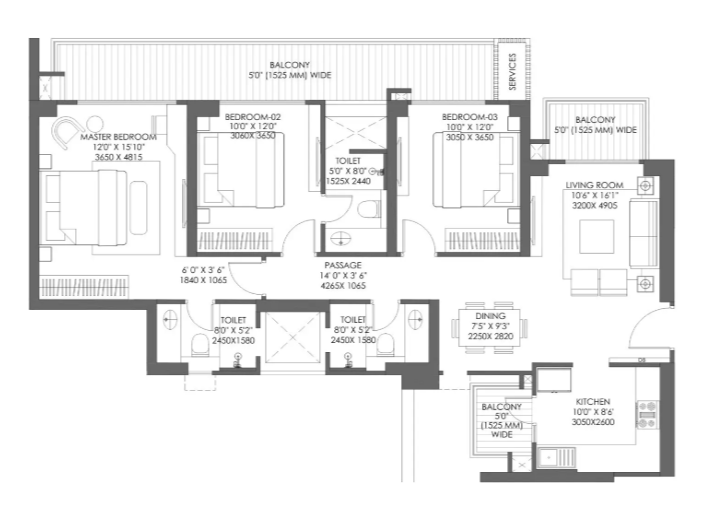 Godrej Majesty — 3 BHK floor plan