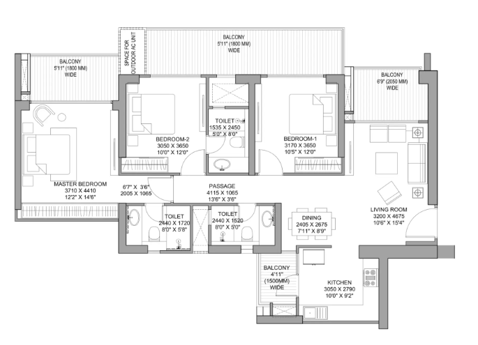 Godrej Jardinia — 3 BHK floor plan