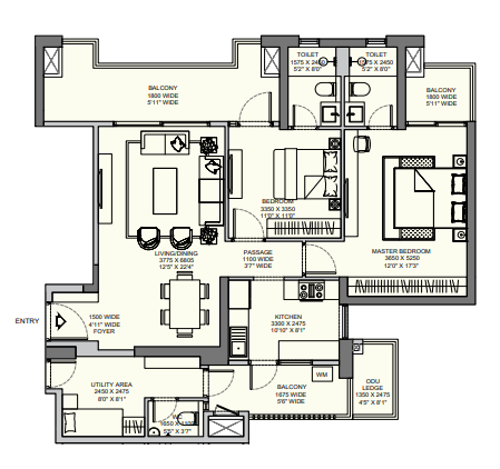 Emaar Urban Ascent — 2 BHK floor plan