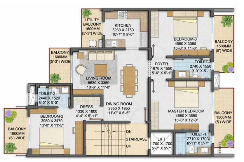 Samsara Arya — 3 BHK floor plan