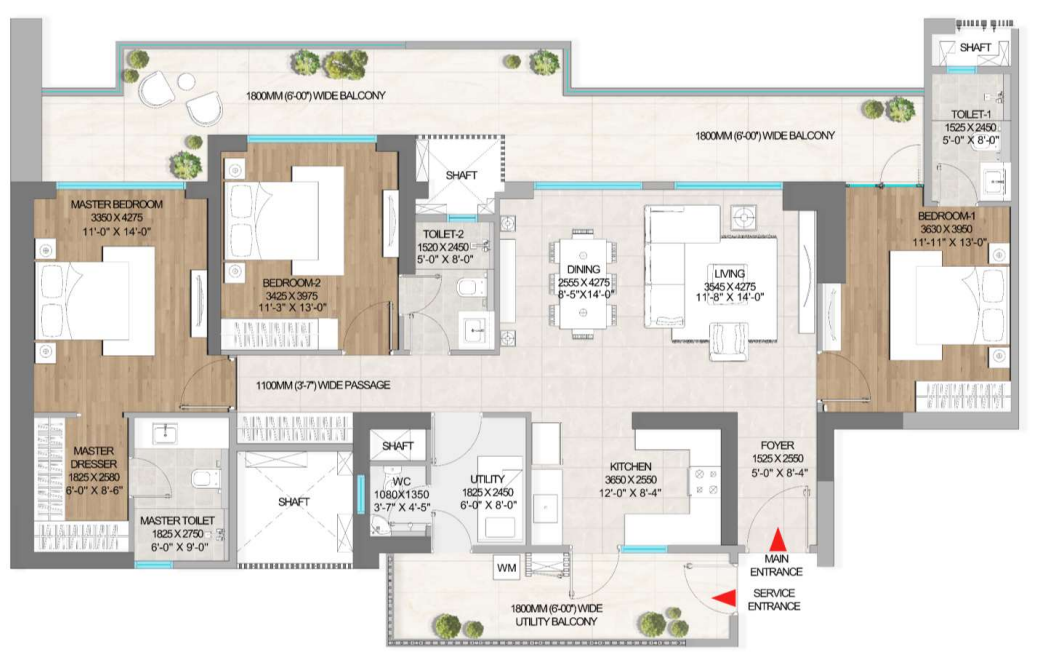 The Marq — 3 BHK floor plan