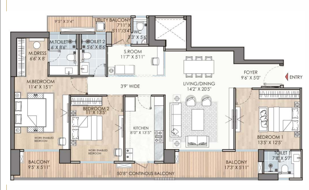 Puri Diplomatic Residences Club — 3 BHK floor plan