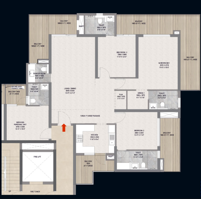 The Palatial — 3 BHK floor plan