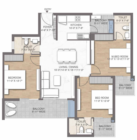 M3M Crown — 3 BHK floor plan