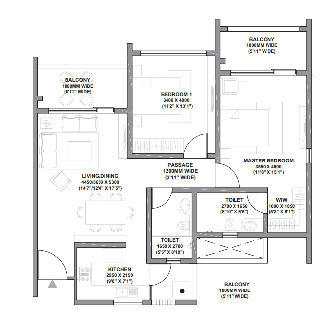 Godrej Air — 2 BHK floor plan