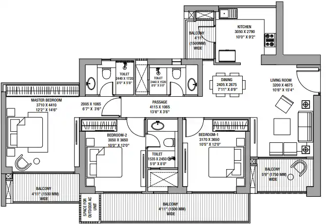 Godrej Tropical Isle — 3 BHK floor plan