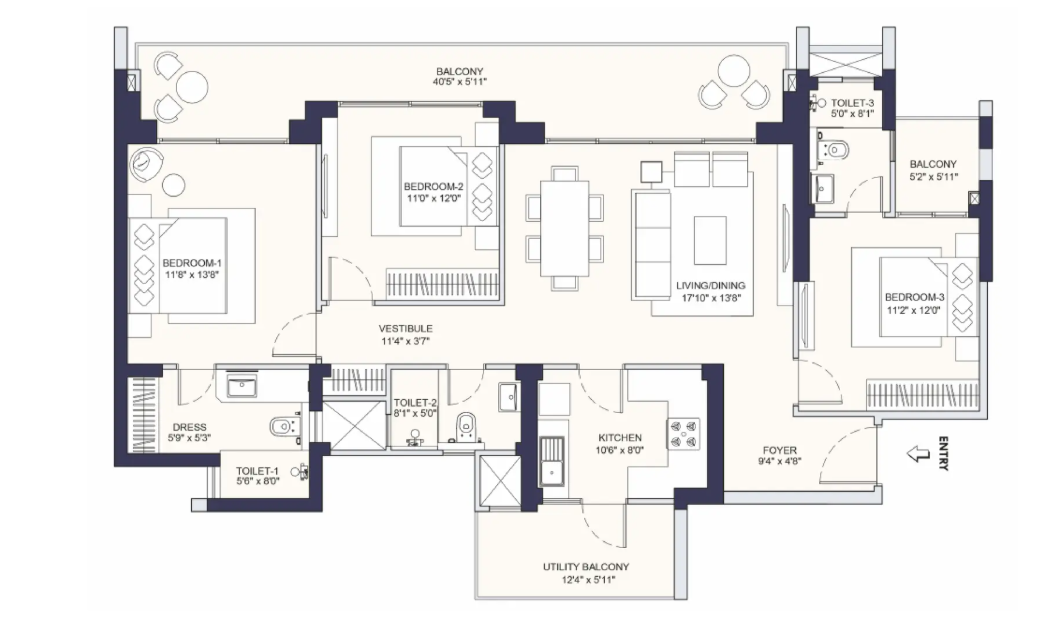 Conscient Parq — 3 BHK floor plan