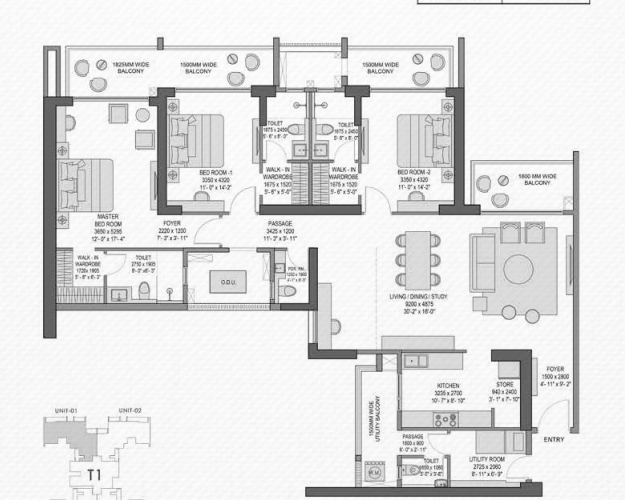 Experion Elements — 3 BHK floor plan