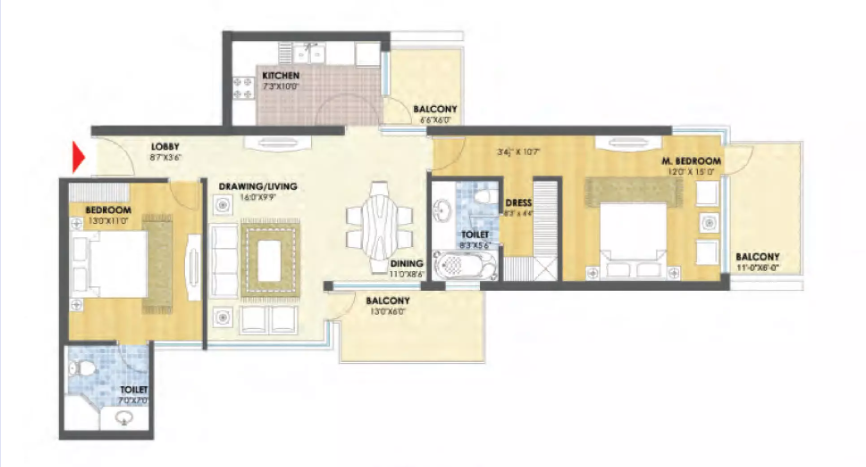 Kashish Manor One — 2 BHK floor plan