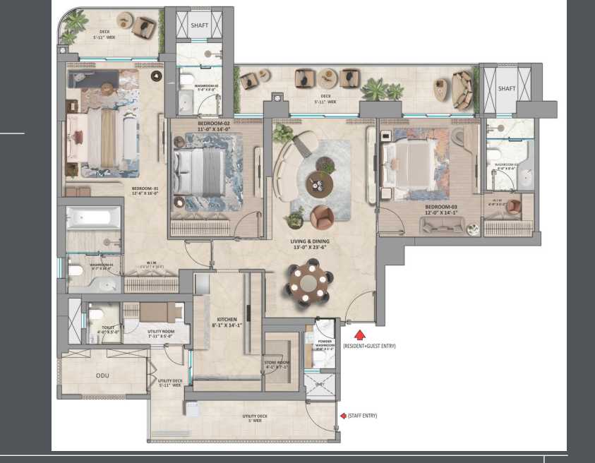 Whiteland Urban Resort — 3 BHK floor plan