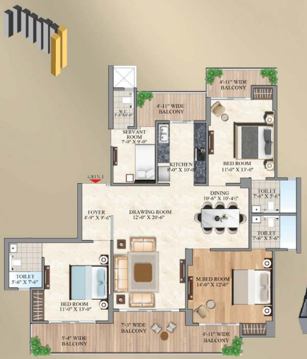 Aurum Alumni Bliss — 3 BHK floor plan