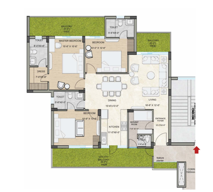 Adore Arpanam — 3 BHK floor plan