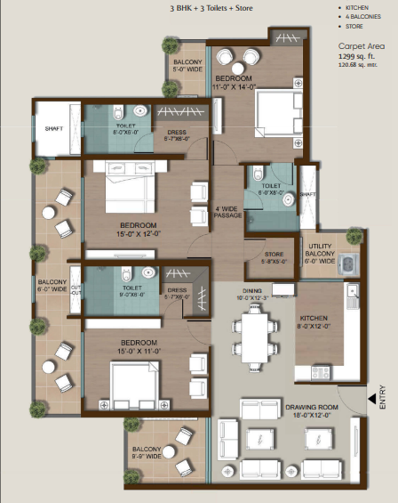 Ramprastha Attalika — 3 BHK floor plan