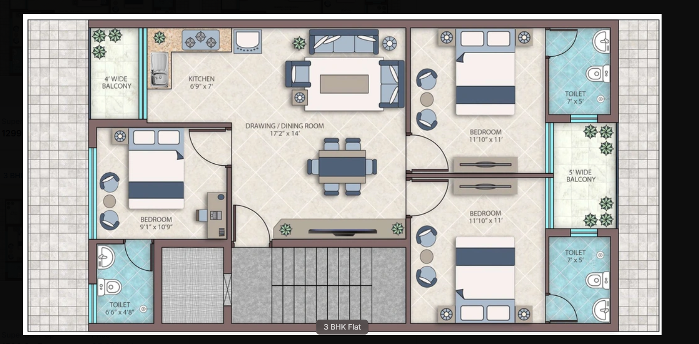 Emerald Maple — 3 BHK floor plan