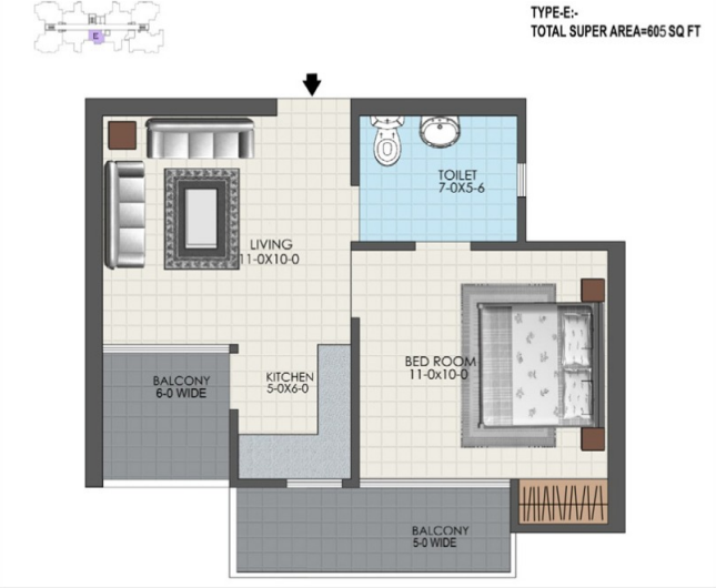 Diligent The Valley — 1 BHK floor plan