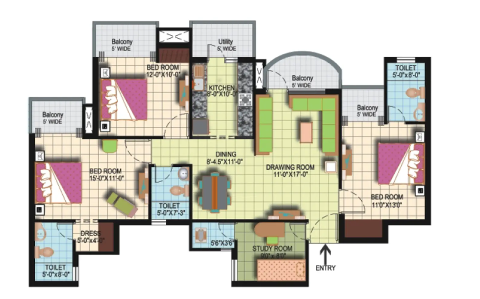 AU Aspire Silicon City — 3 BHK floor plan