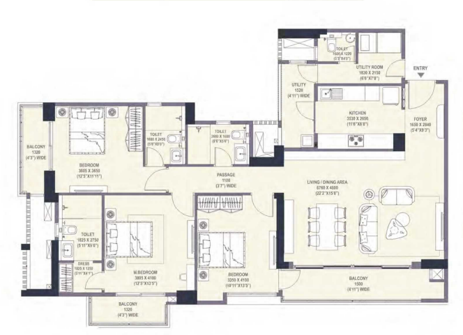 Emaar Urban Oasis — 3 BHK floor plan