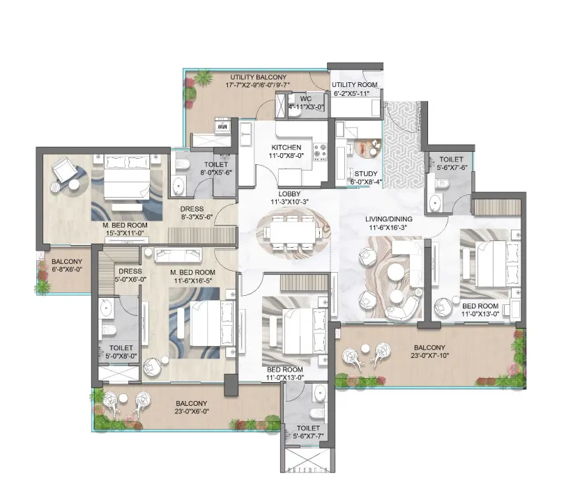 M3M St. Andrews at SCDA — 4 BHK floor plan