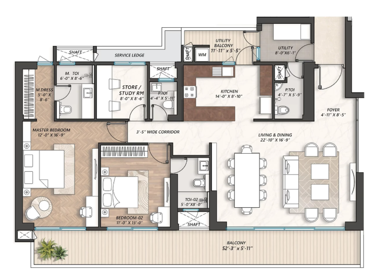 Riviera At AIPL Lakecity — 2 BHK floor plan