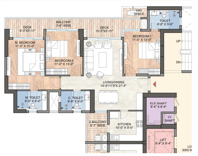 Rosemont Residency Phase 1 — 3 BHK floor plan