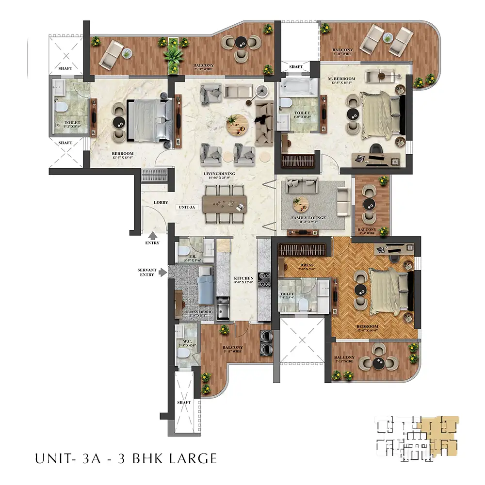 4S The Aurrum — 3 BHK floor plan