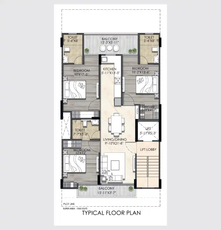 MRG Crown — 3 BHK floor plan