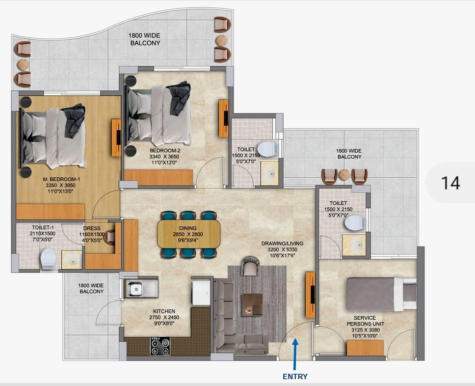 Lamose Gratitude 84 — 3 BHK floor plan
