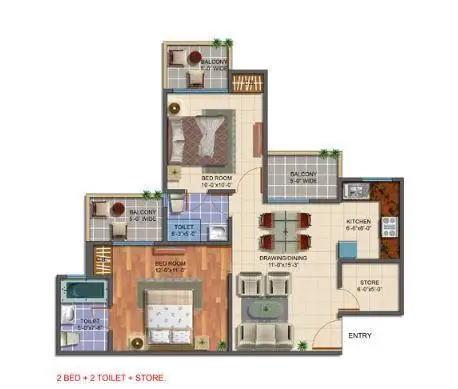Gayatri Aura — 2 BHK floor plan