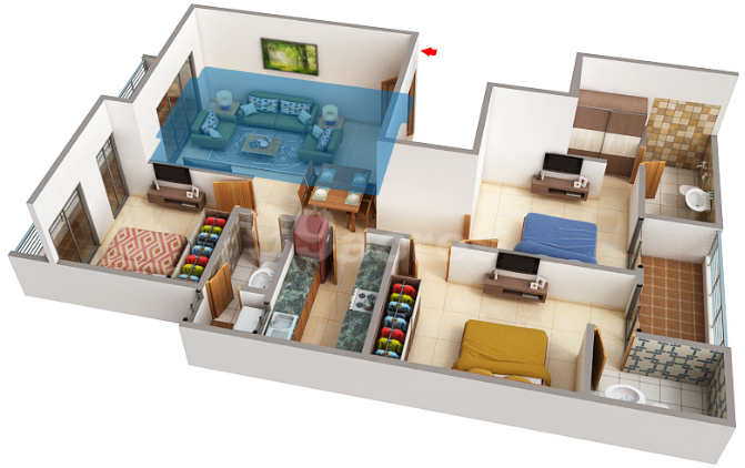Whiteland Blissville — 3 BHK floor plan