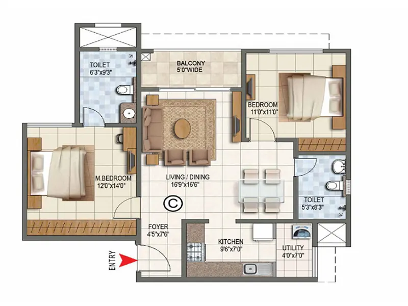 Krisala Hiranandani — 2 BHK floor plan