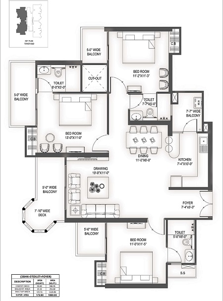VVIP Yamuna — 3 BHK floor plan