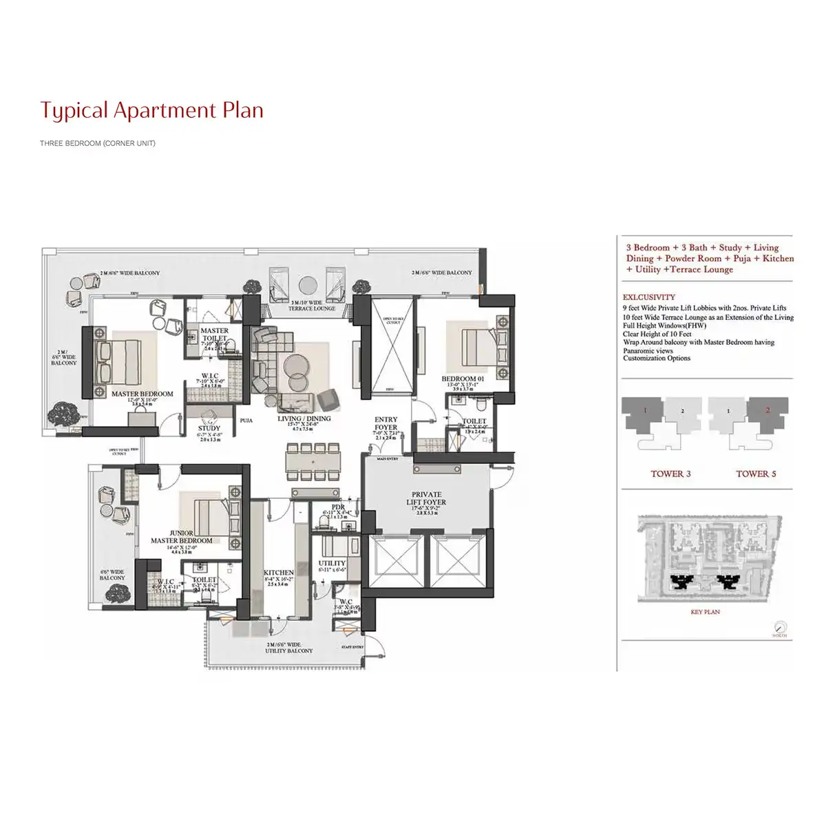 TARC Kailasa — 3 BHK floor plan